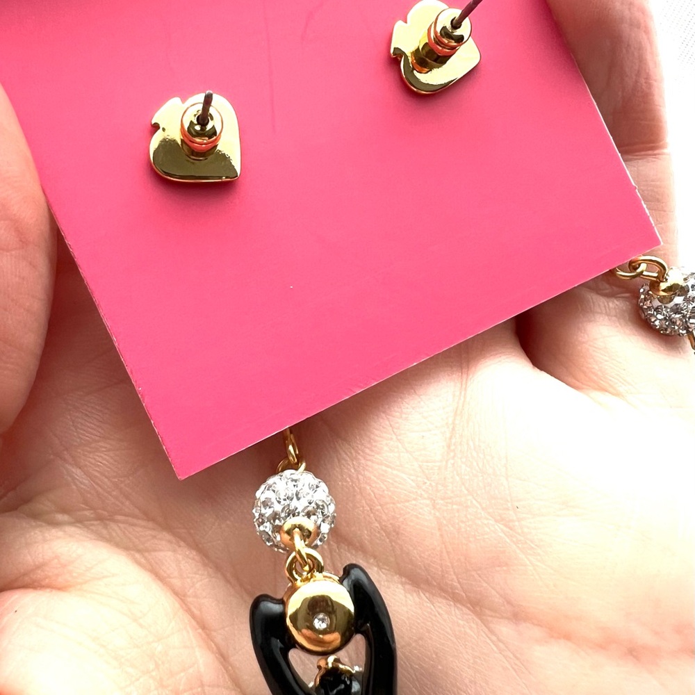 RARE Kate Spade House Black Cat Pavé Linear Earrings Gold - Picture 7 of 10